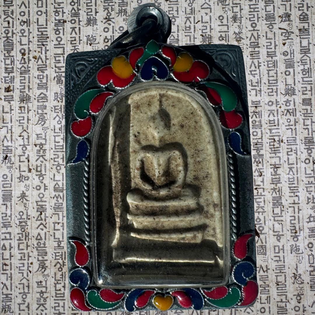 Phra Somdej Amulet Pendant in Ornate Enamelled Case | Thai Buddha Talisman | Metta-Blessed™