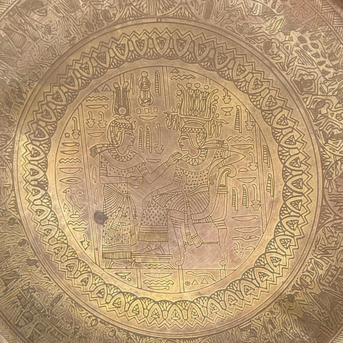 Antique Hand-Etched Brass Plate | Metta-Blessed™ | Egyptian Revival Middle Eastern Decor