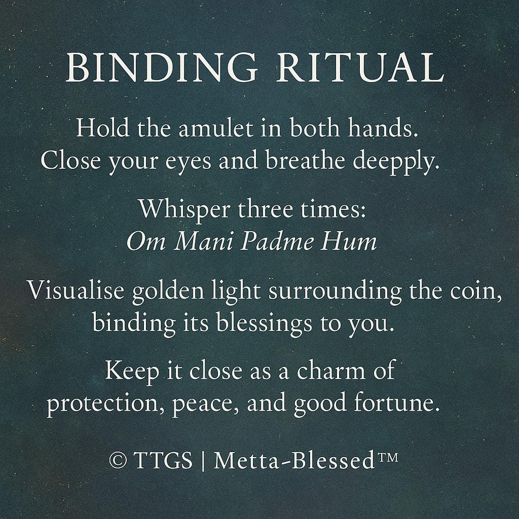 Antique Gold Buddha Coin Amulet: Om Mani Padme Hum Talisman | Metta-Blessed™ | Buddha Protection