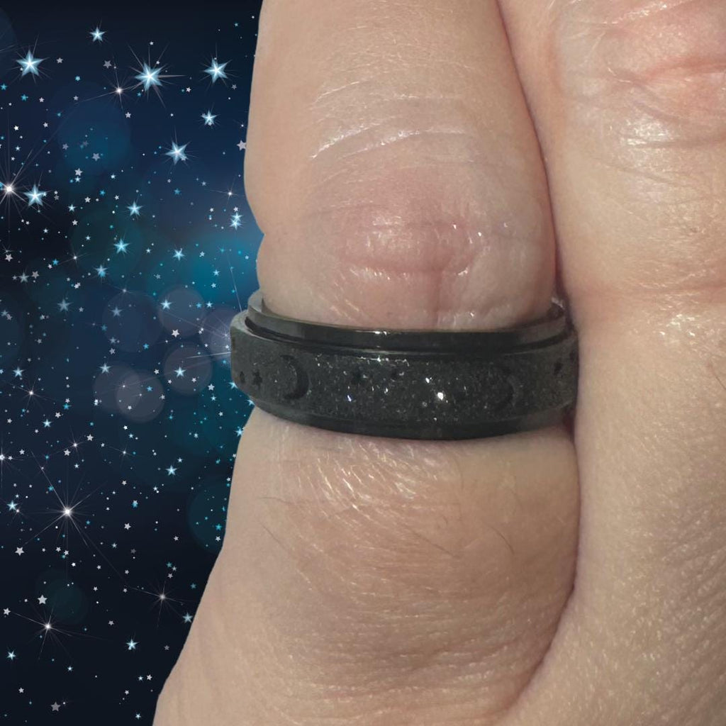 Enchanted Ring - Goddess Nyx | SPELLBOUND MAGIC | Black Spinner Ring | Size 8 | Metta-Blessed™