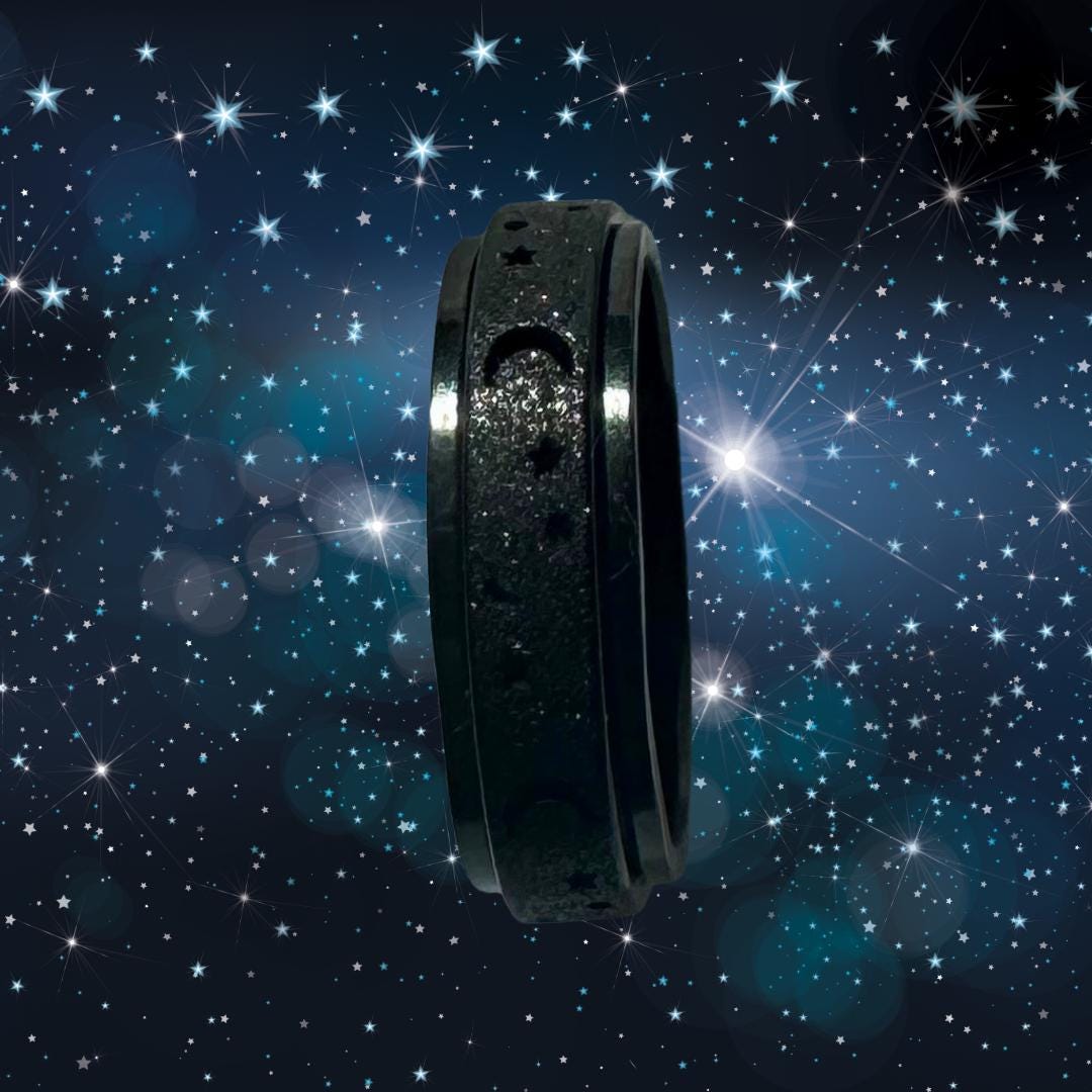 Enchanted Ring - Goddess Nyx | SPELLBOUND MAGIC |  Black Spinner Ring | Size 8 | Metta-Blessed™