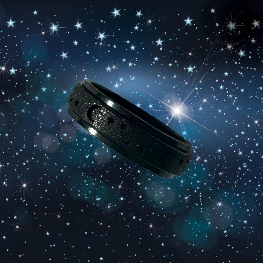 Enchanted Ring - Goddess Nyx | SPELLBOUND MAGIC |  Black Spinner Ring | Size 8 | Metta-Blessed™