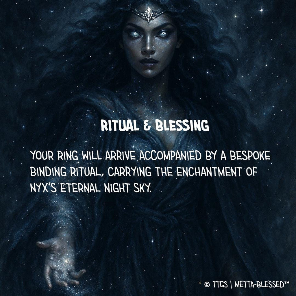 Enchanted Ring - Goddess Nyx | SPELLBOUND MAGIC | Black Spinner Ring | Size 8 | Metta-Blessed™