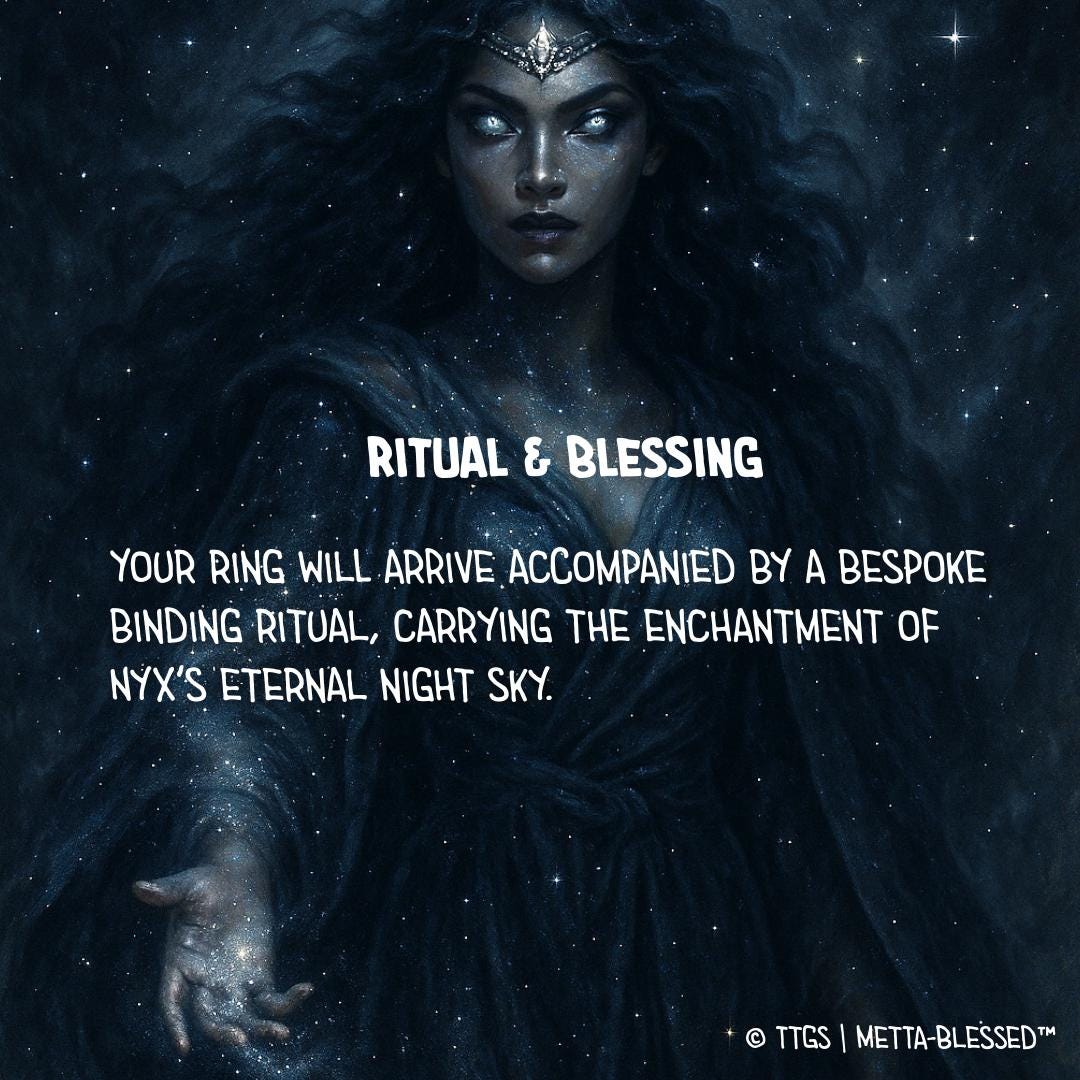 Enchanted Ring - Goddess Nyx | SPELLBOUND MAGIC | Black Spinner Ring | Size 8 | Metta-Blessed™