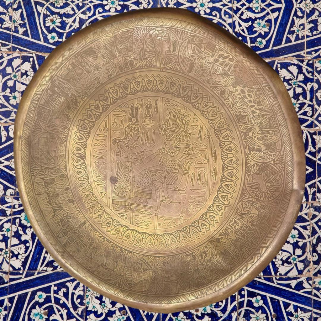 Antique Hand-Etched Brass Plate | Metta-Blessed™ | Egyptian Revival Middle Eastern Decor