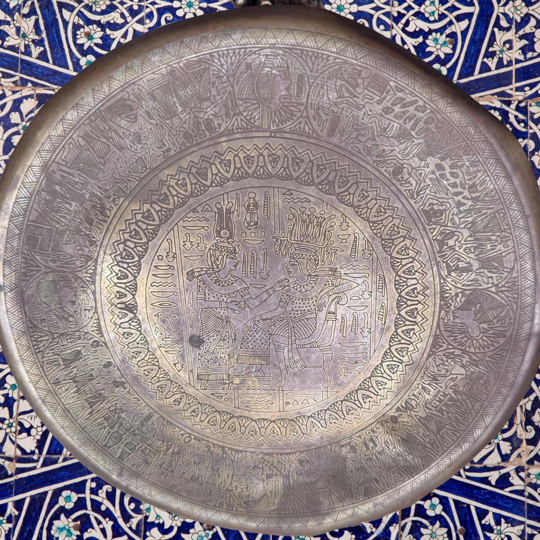 Antique Hand-Etched Brass Plate | Metta-Blessed™ | Egyptian Revival Middle Eastern Decor