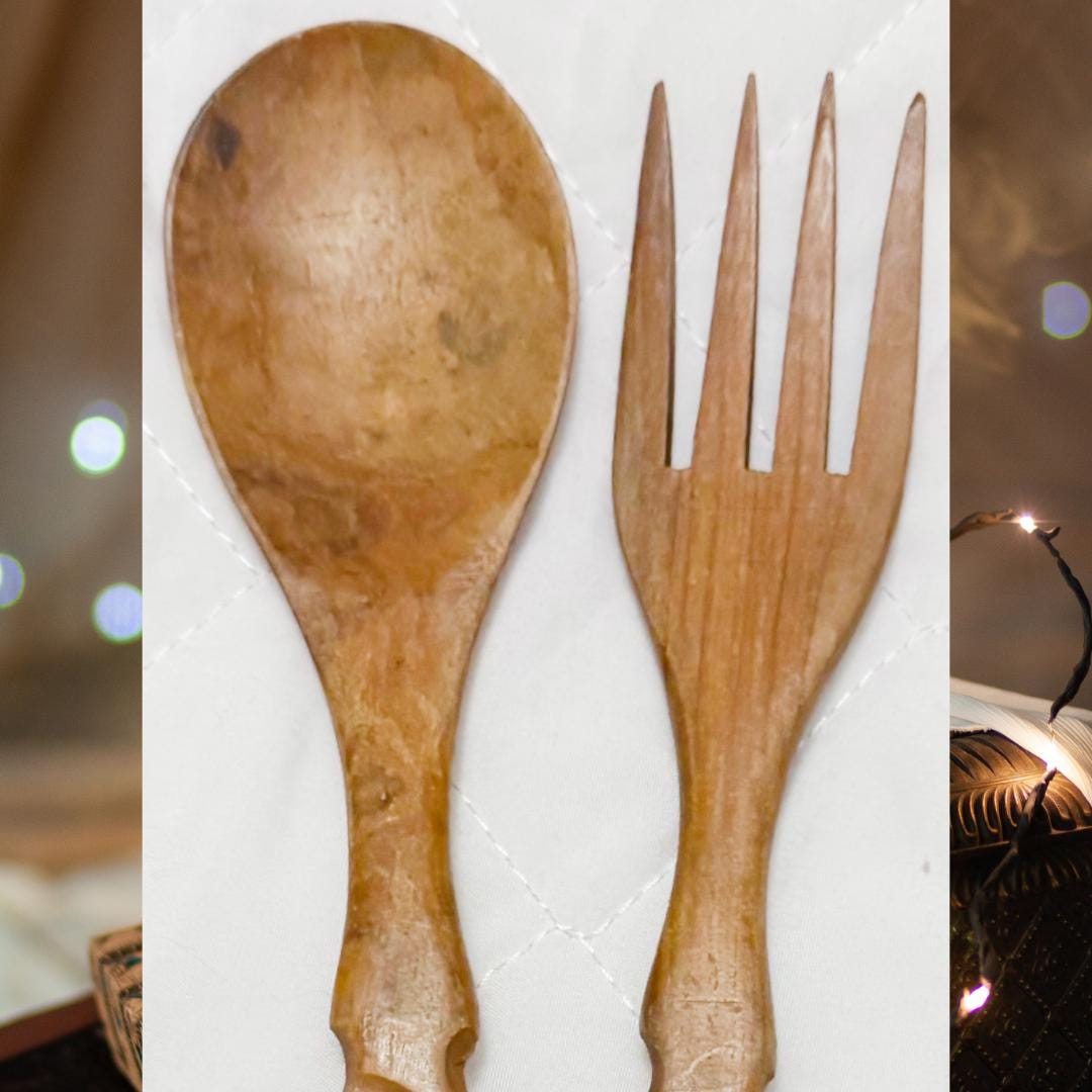 Hekate Altar Tools: Hand Carved Wooden Spoon and Fork Set