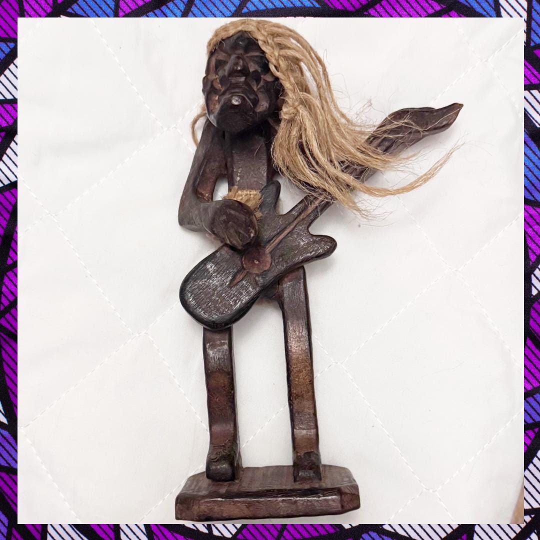 Enchanted Shango West African Orisha - Folk Art Guitarist Figurine | Hand-Carved Wood | Metta-Blessed™