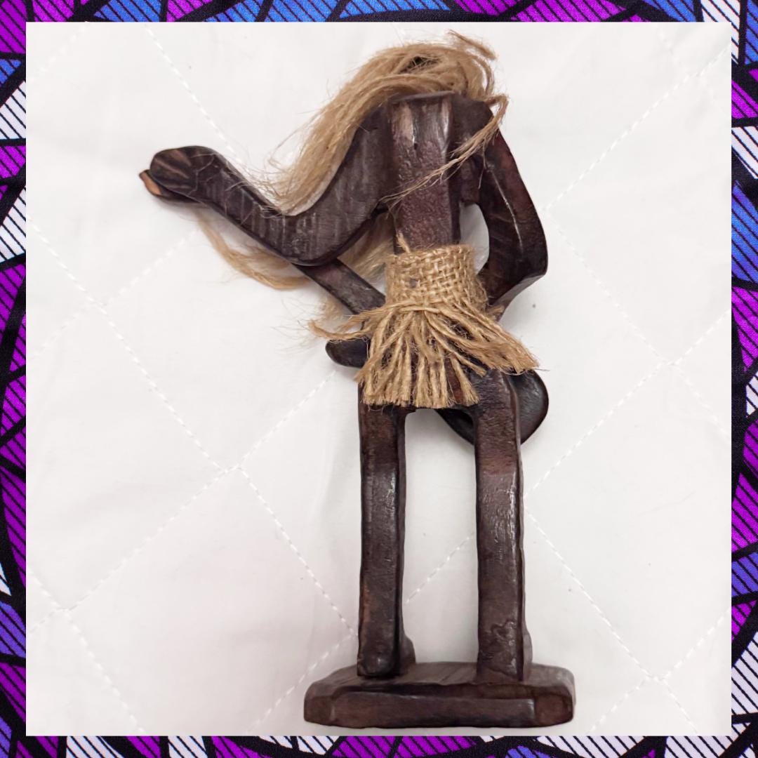 Enchanted Shango West African Orisha - Folk Art Guitarist Figurine | Hand-Carved Wood | Metta-Blessed™