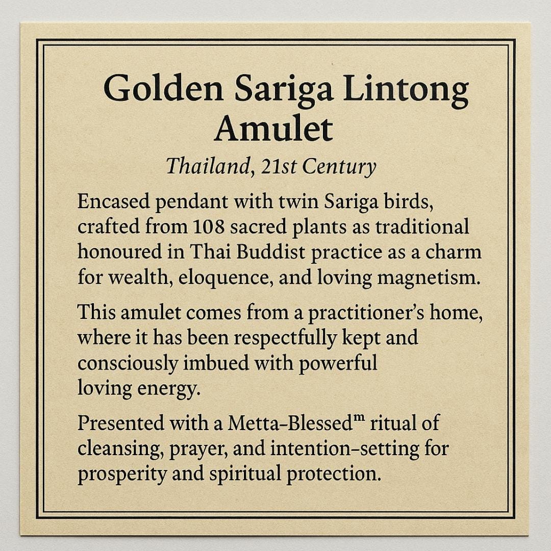 Golden Sariga Lintong Amulet | 108 Sacred Plants | Metta-Blessed™ Thai Talisman for Wealth, Charm & Love