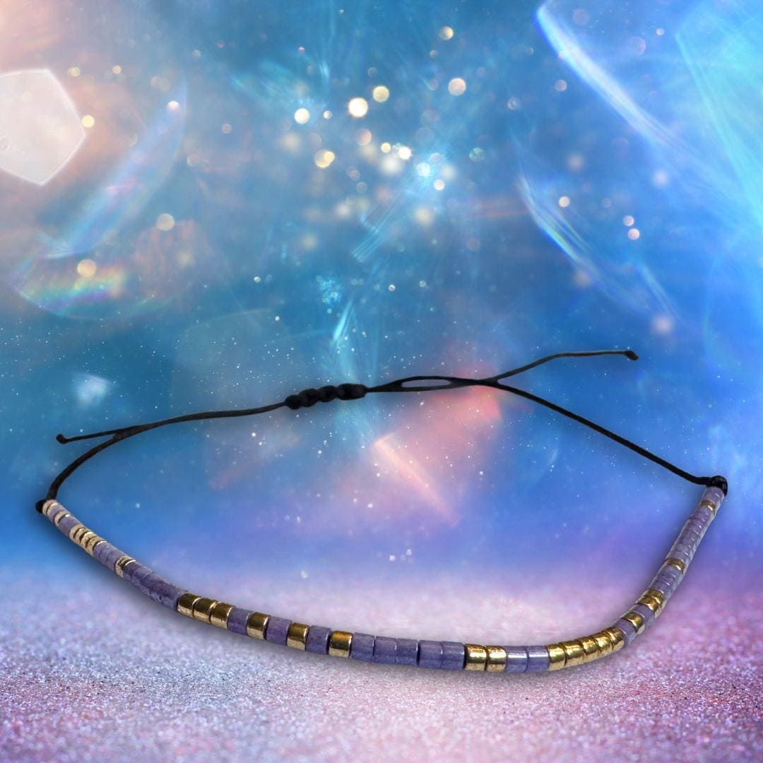 Lavender Magnesite & Gold Hematite Beaded Cord Bracelet | Adjustable | Unisex | Calm Clarity Amulet | Metta-Blessed™