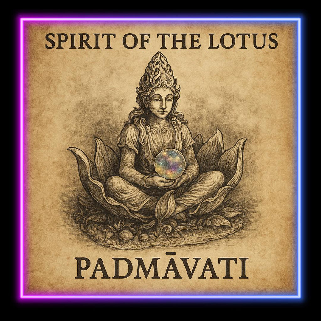 Enchanted Padmāvatī Lotus Goddess Figurine: Silver-Tone Resin, Rainbow Crystal Orb