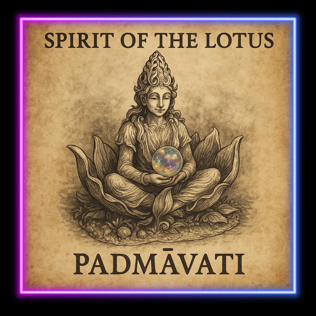 Enchanted Padmāvatī Lotus Goddess Figurine: Silver-Tone Resin, Rainbow Crystal Orb