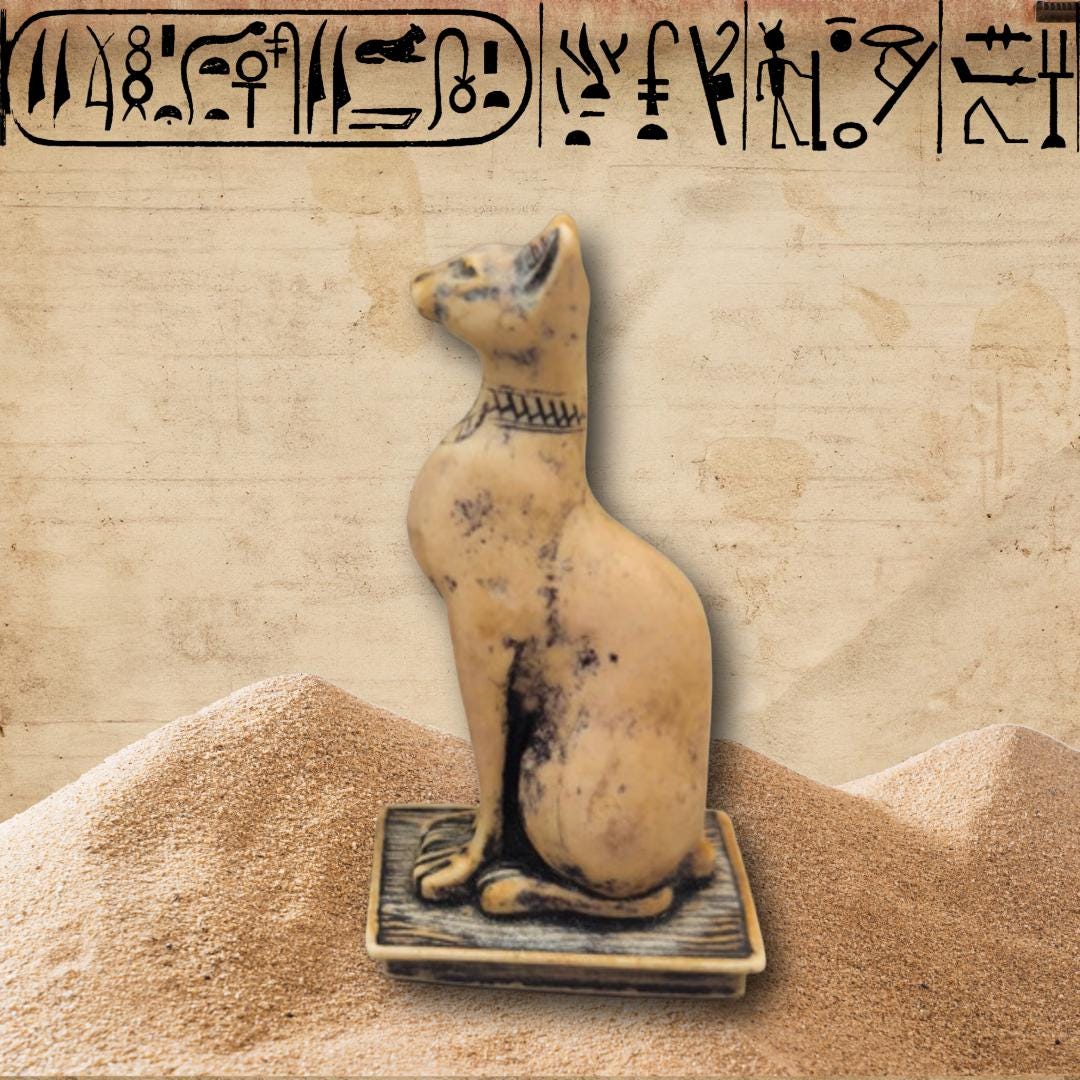 Enchanted Egyptian Bastet Cat Figurine - Antiqued Ceramic Goddess, Metta-Blessed™