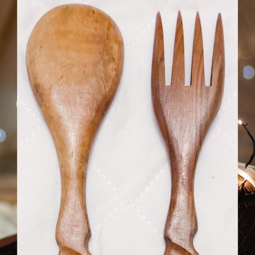 Hekate Altar Tools: Hand Carved Wooden Spoon and Fork Set