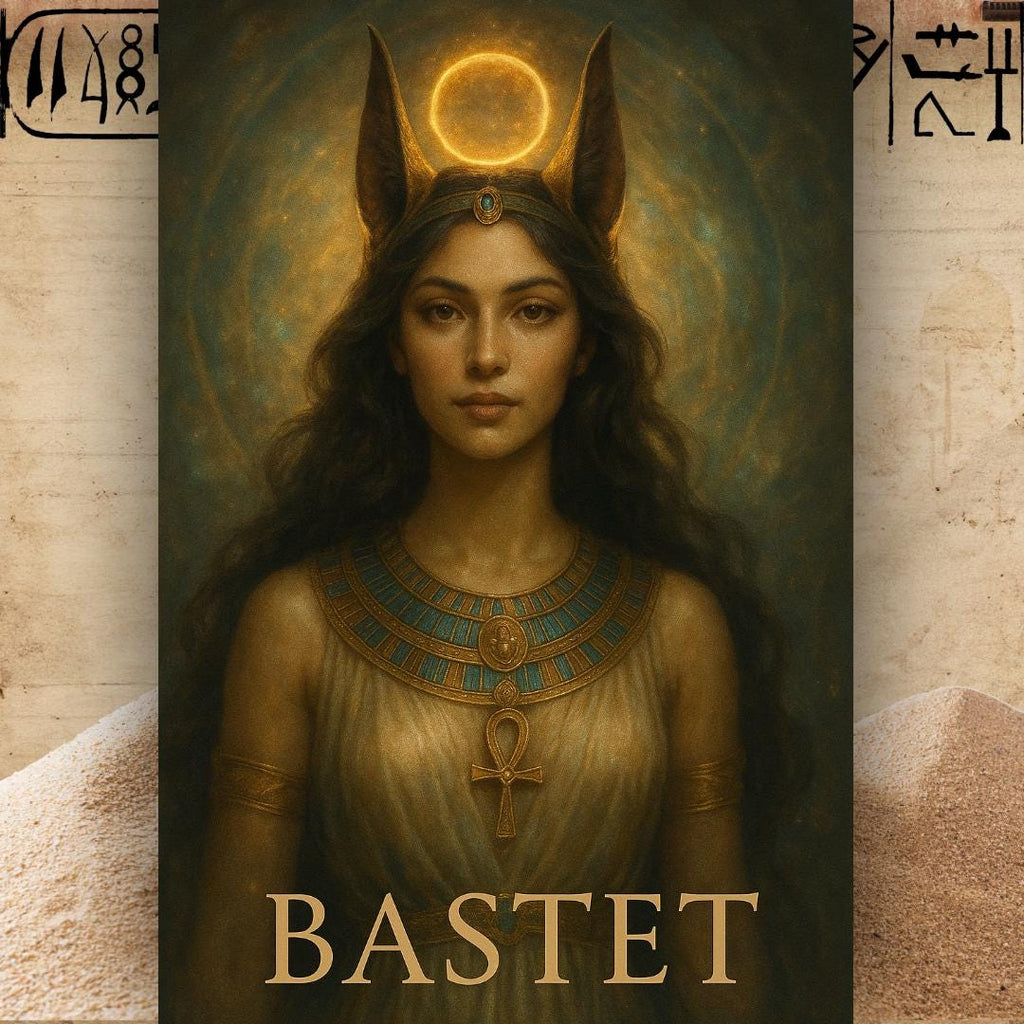 Enchanted Egyptian Bastet Cat Figurine - Antiqued Ceramic Goddess, Metta-Blessed™