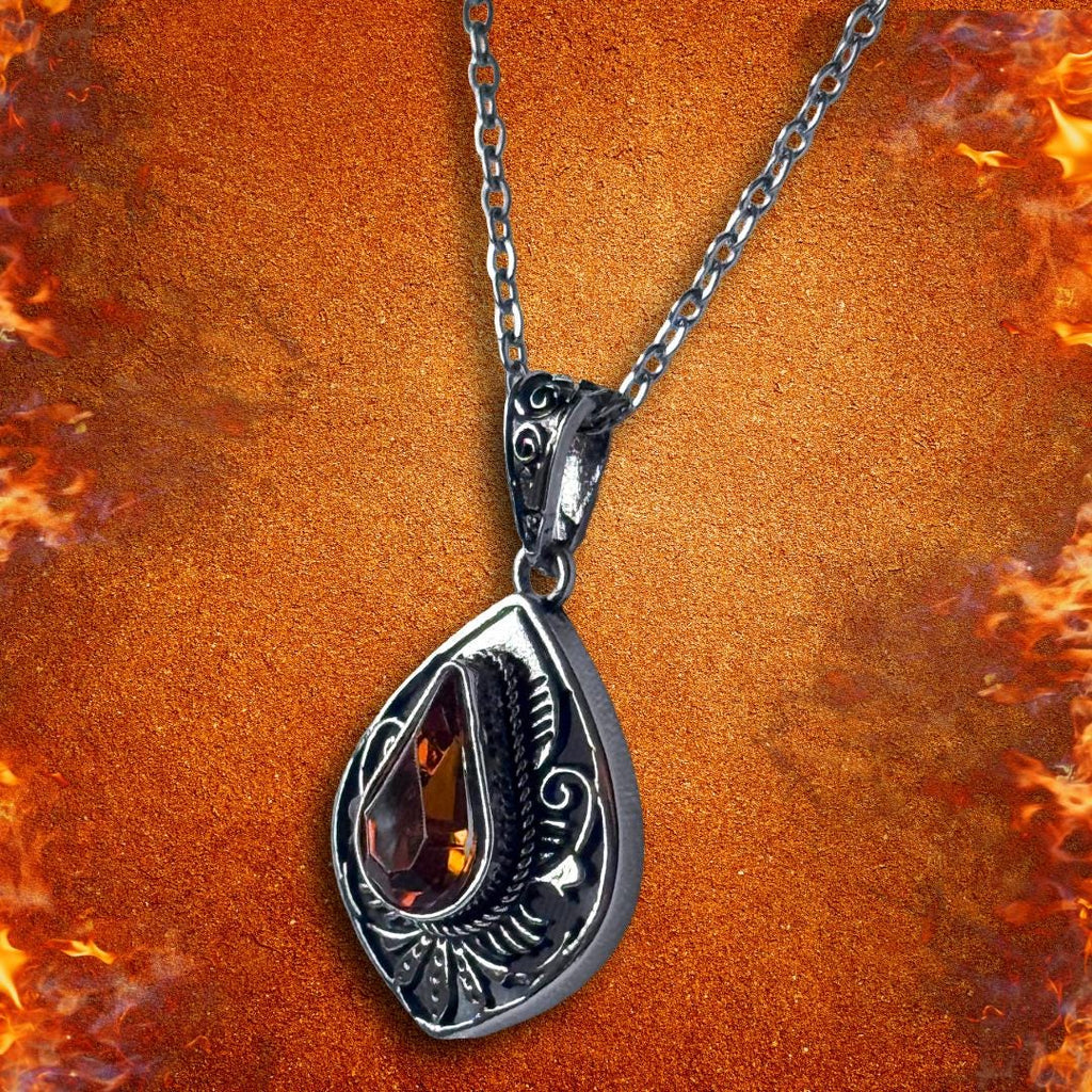 Enchanted Necklace - Spirit Of The Ember Watcher | Amber Flame Guardian Pendant – Metta-Blessed™