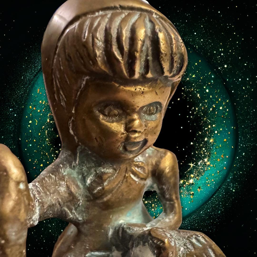 Haunted Bronze Figurine | The Rooted Child Spirit Vessel | Brass with Extensive Patina | Dark Occult Decor | Metta-Blessed™