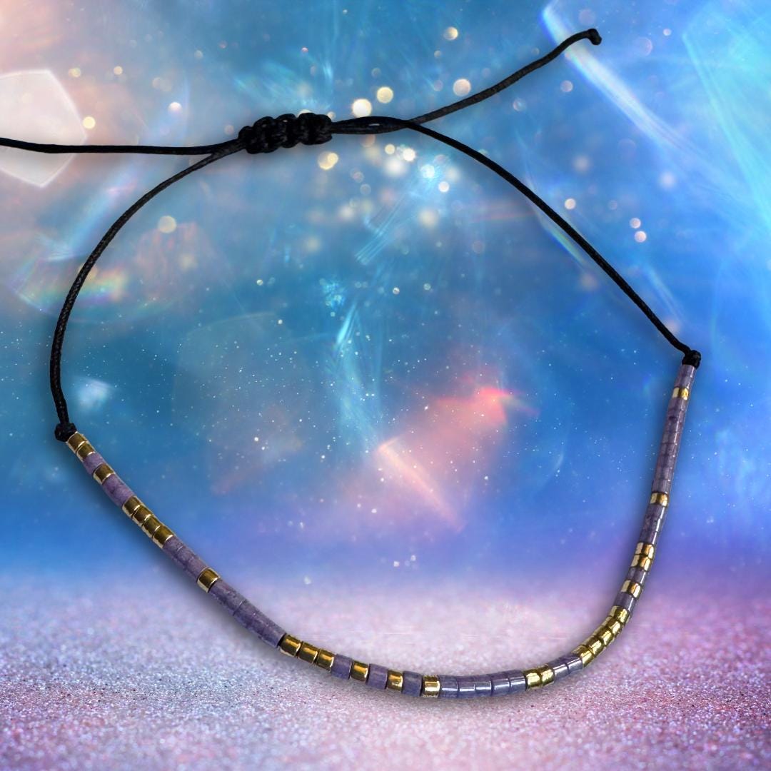 Lavender Magnesite & Gold Hematite Beaded Cord Bracelet | Adjustable | Unisex | Calm Clarity Amulet | Metta-Blessed™