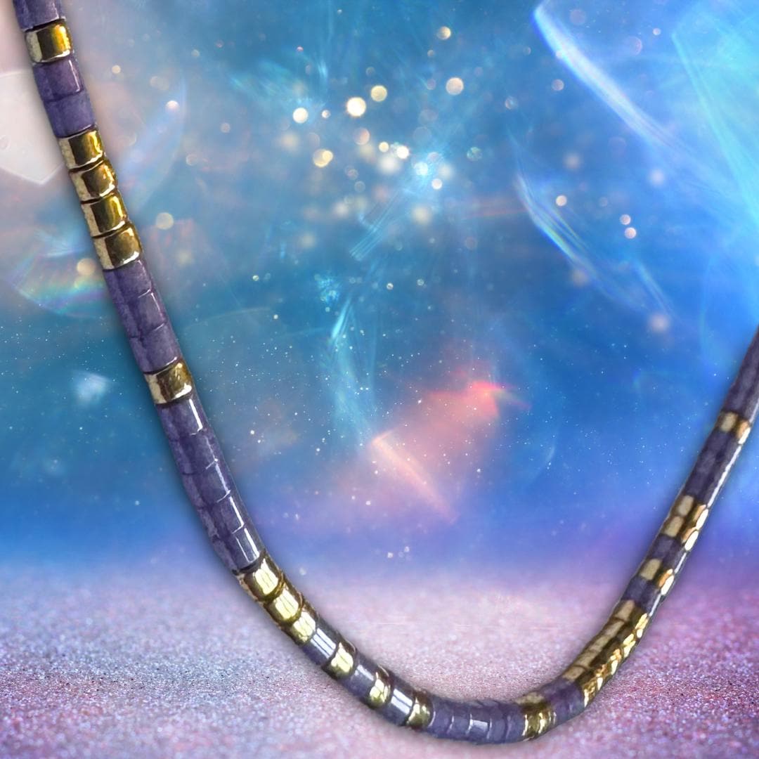 Lavender Magnesite & Gold Hematite Beaded Cord Bracelet | Adjustable | Unisex | Calm Clarity Amulet | Metta-Blessed™