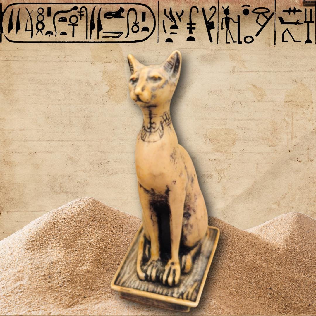 Enchanted Egyptian Bastet Cat Figurine - Antiqued Ceramic Goddess, Metta-Blessed™