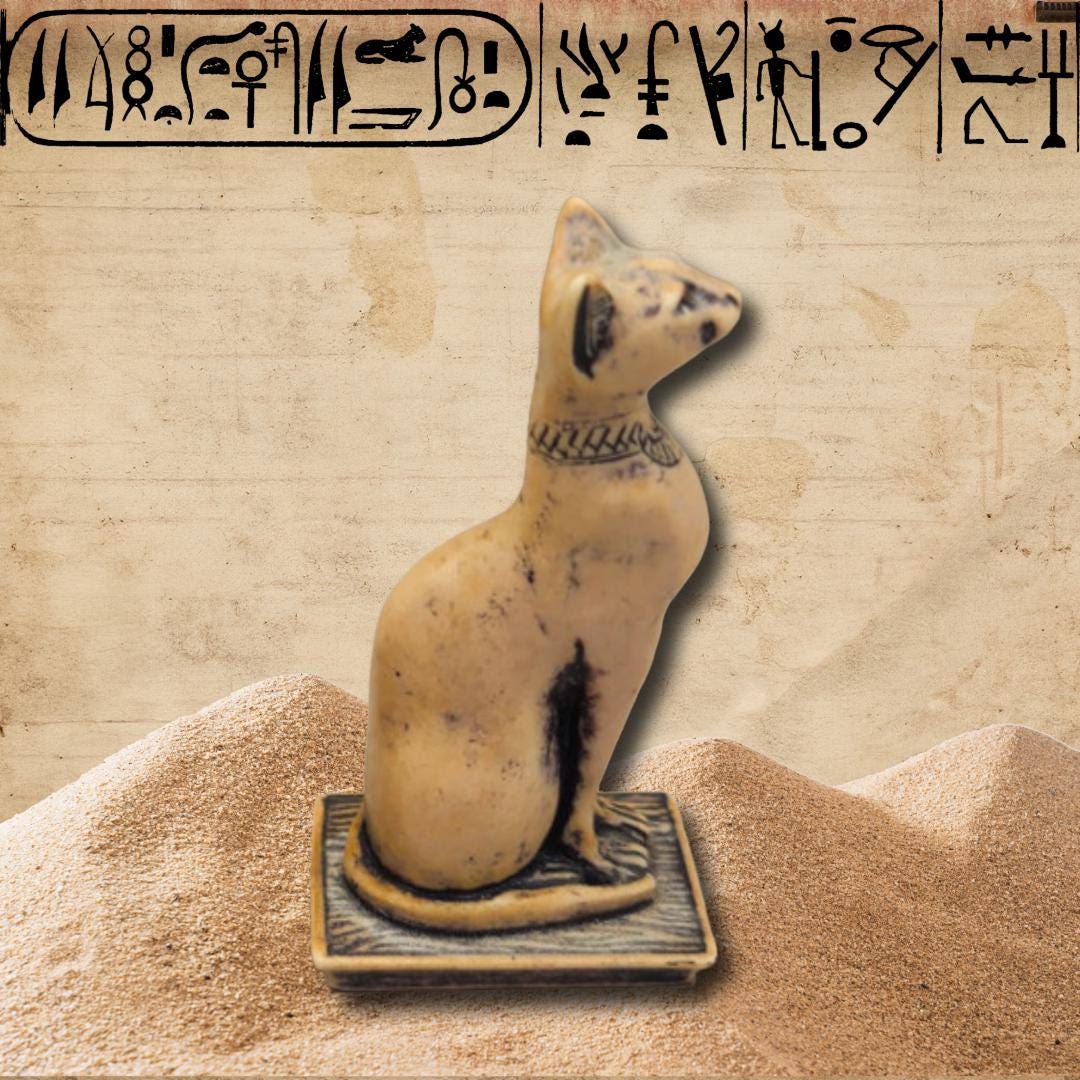 Enchanted Egyptian Bastet Cat Figurine - Antiqued Ceramic Goddess, Metta-Blessed™