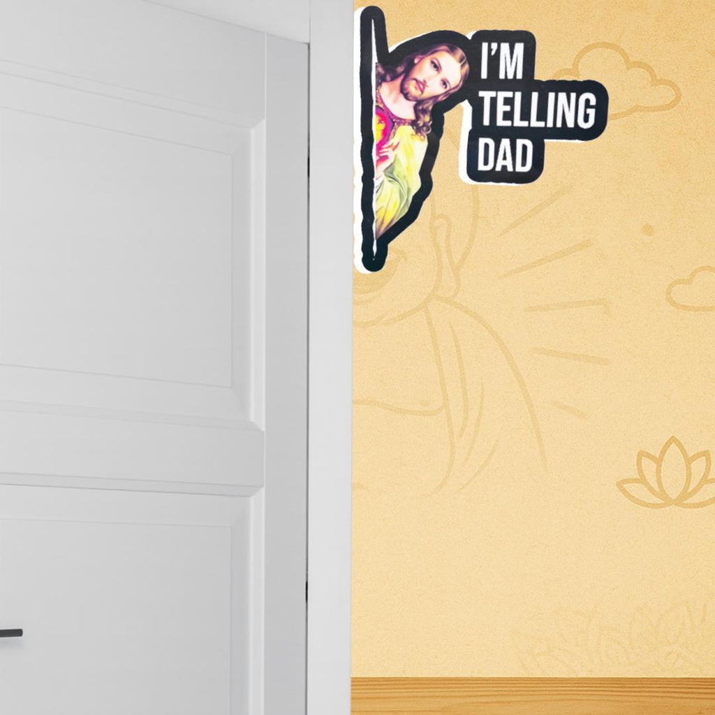 I’m Telling Dad – Funny Jesus Sticker | Religious Meme Vinyl Décor | Religious Humor Gift