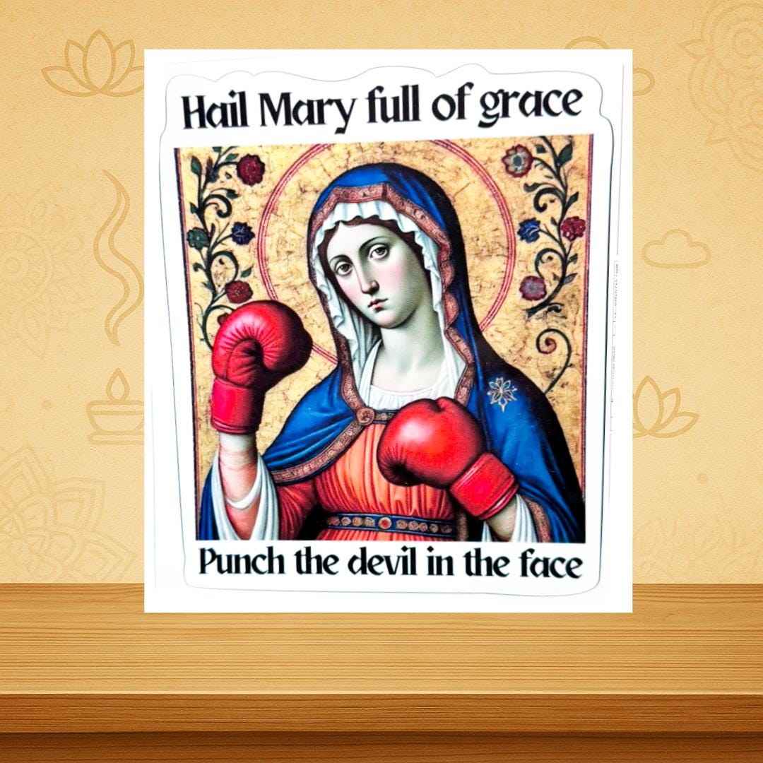 Hail Mary Boxing Sticker: Funny Christian Humor, Waterproof Vinyl