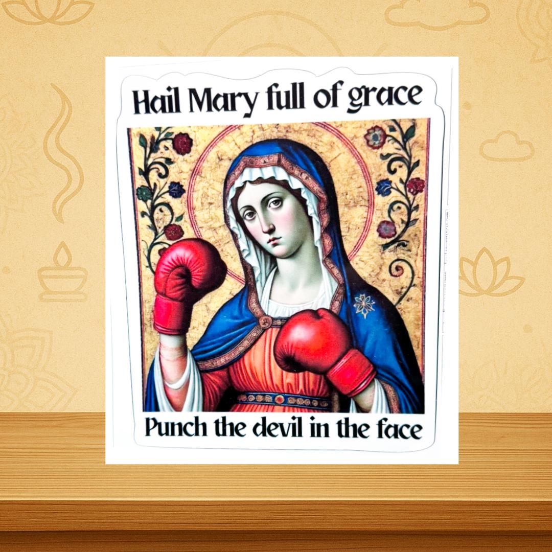 Hail Mary Boxing Sticker: Funny Christian Humor, Waterproof Vinyl