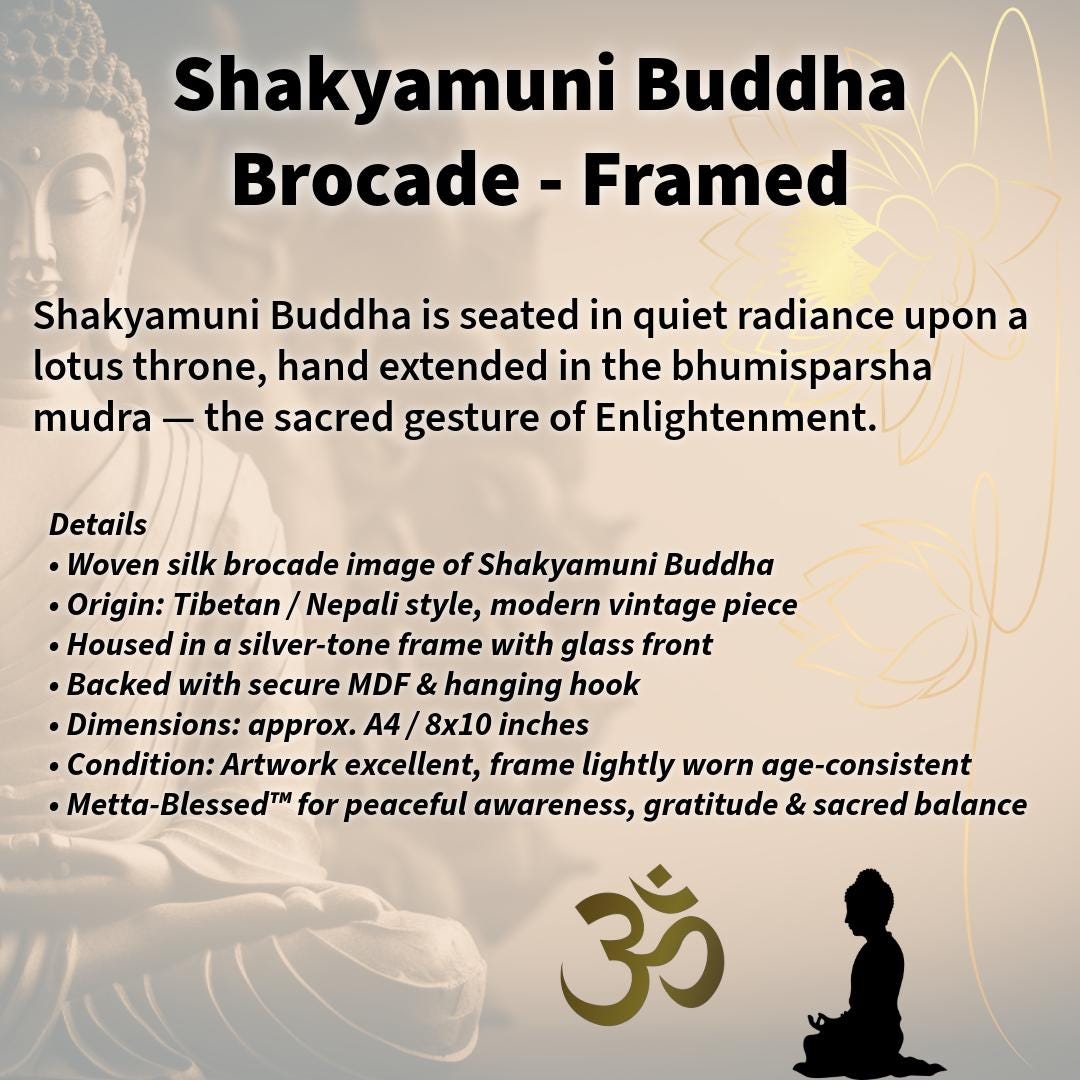 Framed Silk Shakyamuni Buddha Brocade | Sacred Lotus Throne Tapestry | Golden Temple Weave | Metta-Blessed™