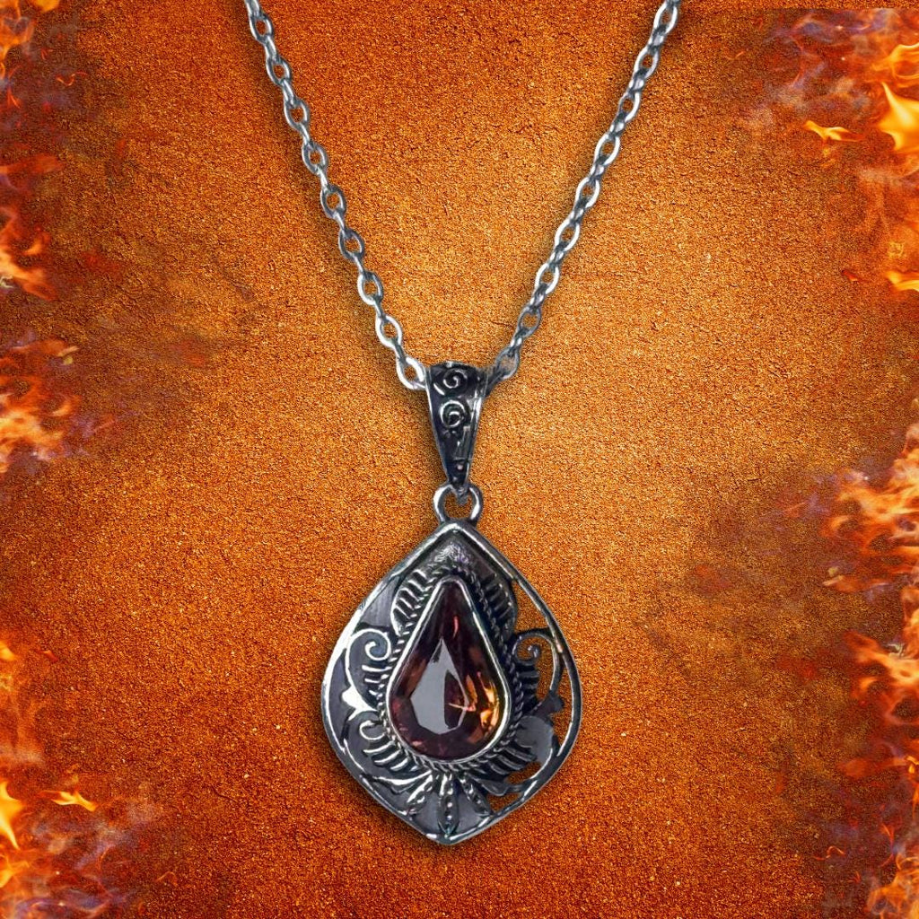 Enchanted Necklace - Spirit Of The Ember Watcher | Amber Flame Guardian Pendant – Metta-Blessed™
