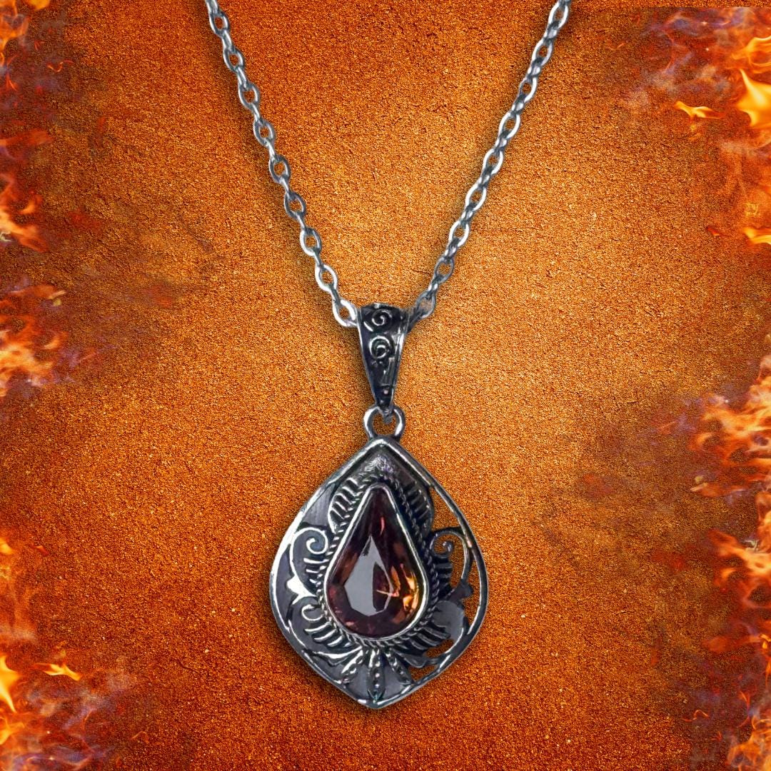Enchanted Necklace - Spirit Of The Ember Watcher | Amber Flame Guardian Pendant – Metta-Blessed™