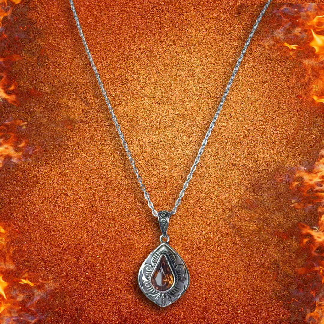 Enchanted Necklace - Spirit Of The Ember Watcher | Amber Flame Guardian Pendant – Metta-Blessed™