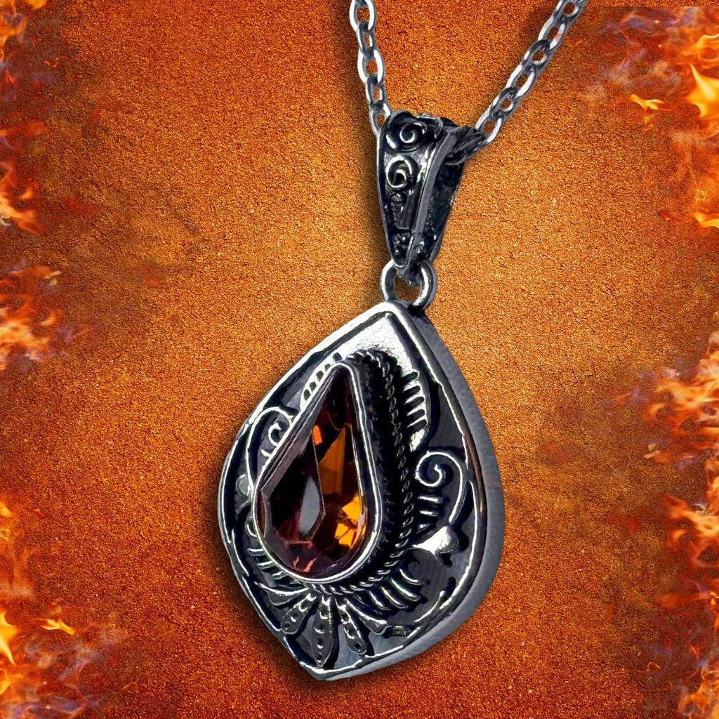 Enchanted Necklace - Spirit Of The Ember Watcher | Amber Flame Guardian Pendant – Metta-Blessed™