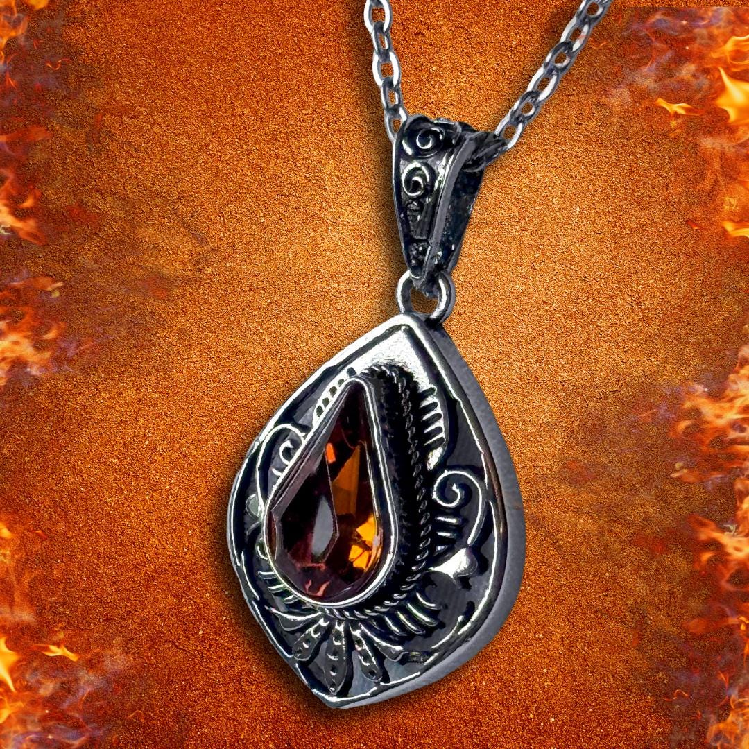 Enchanted Necklace - Spirit Of The Ember Watcher | Amber Flame Guardian Pendant – Metta-Blessed™