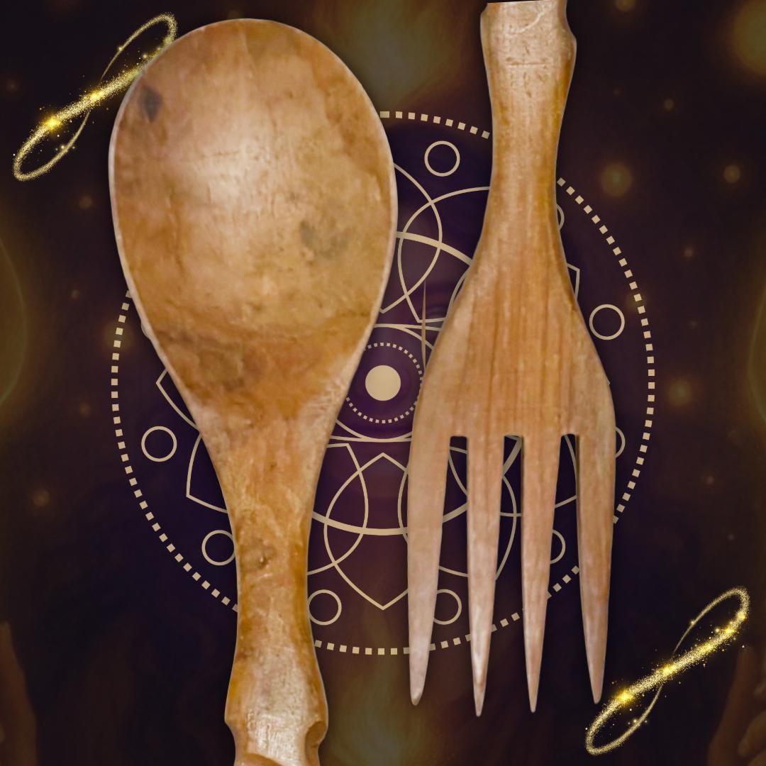 Hekate Altar Tools: Hand Carved Wooden Spoon and Fork Set