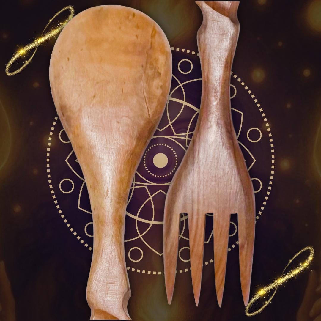 Hekate Altar Tools: Hand Carved Wooden Spoon and Fork Set