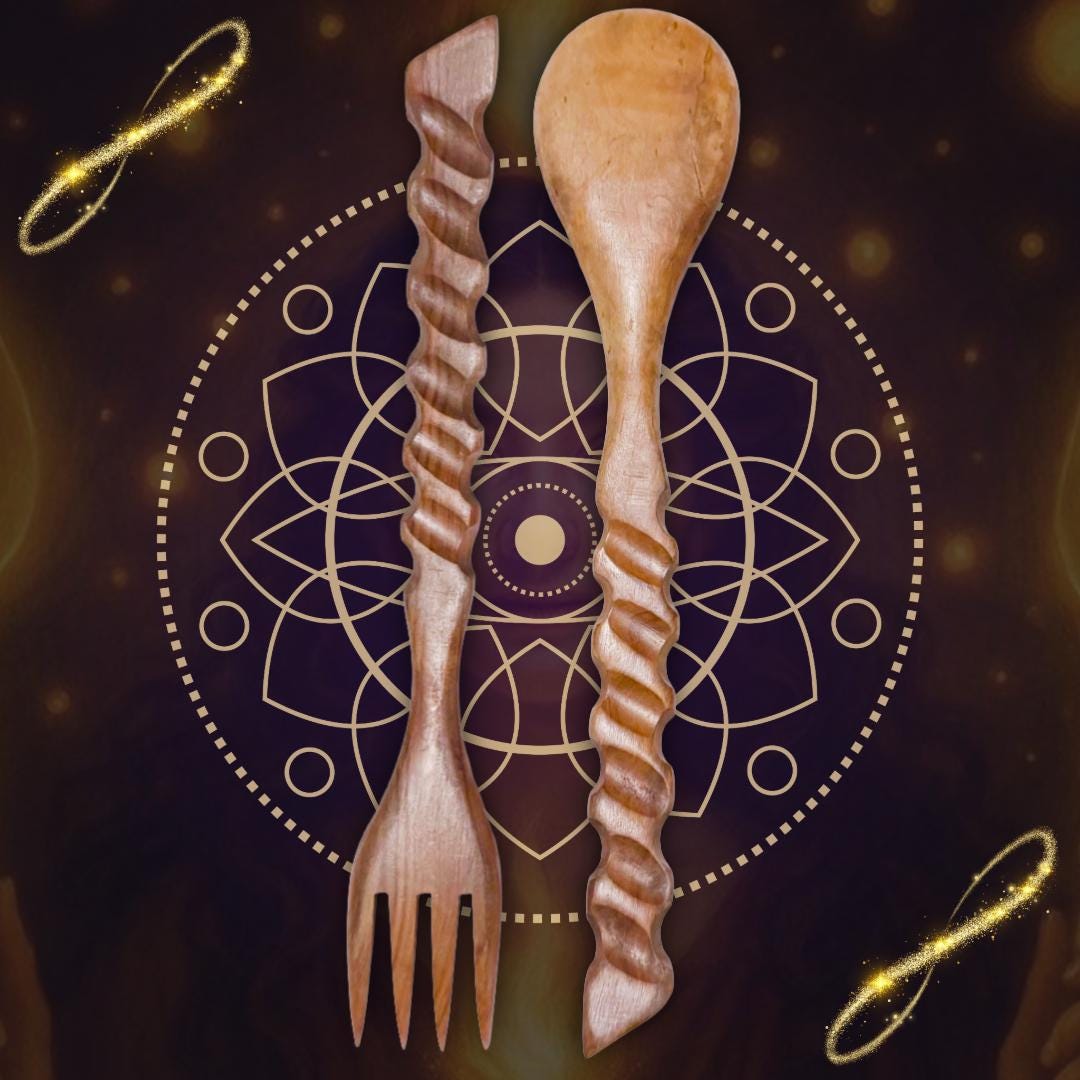 Hekate Altar Tools: Hand Carved Wooden Spoon and Fork Set