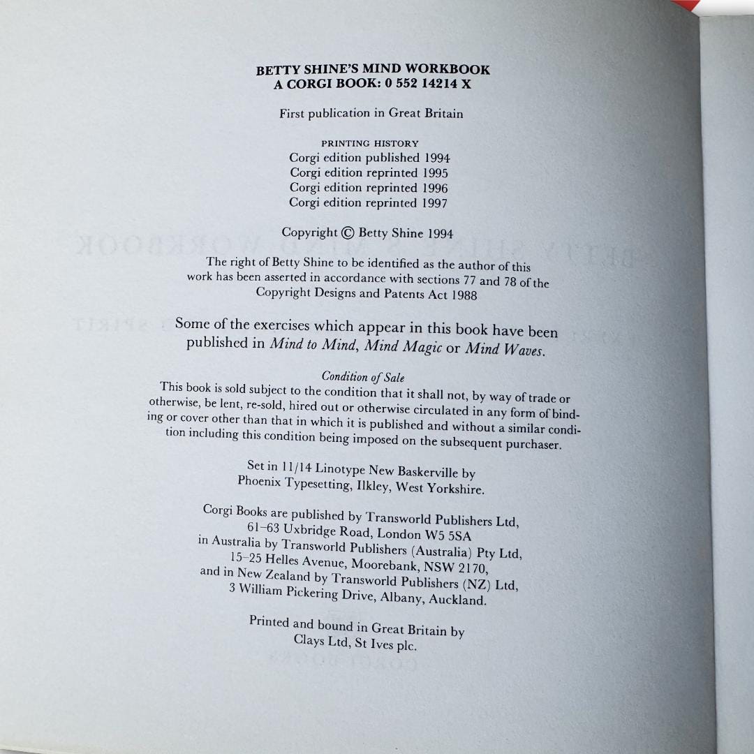 Betty Shine’s Mind Workbook — 1994 Corgi Edition | Metta-Blessed™