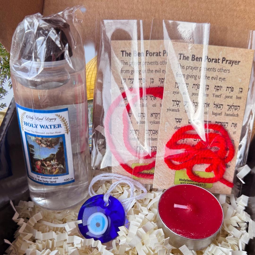 Holy Land Protection & Blessing Box - Jordan River Holy Water • Ben Porat Red Threads • Evil Eye Talisman • Traveler’s Blessing
