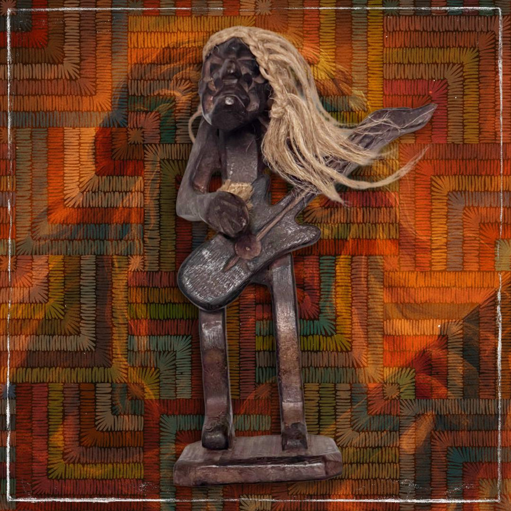 Enchanted Shango West African Orisha - Folk Art Guitarist Figurine | Hand-Carved Wood | Metta-Blessed™