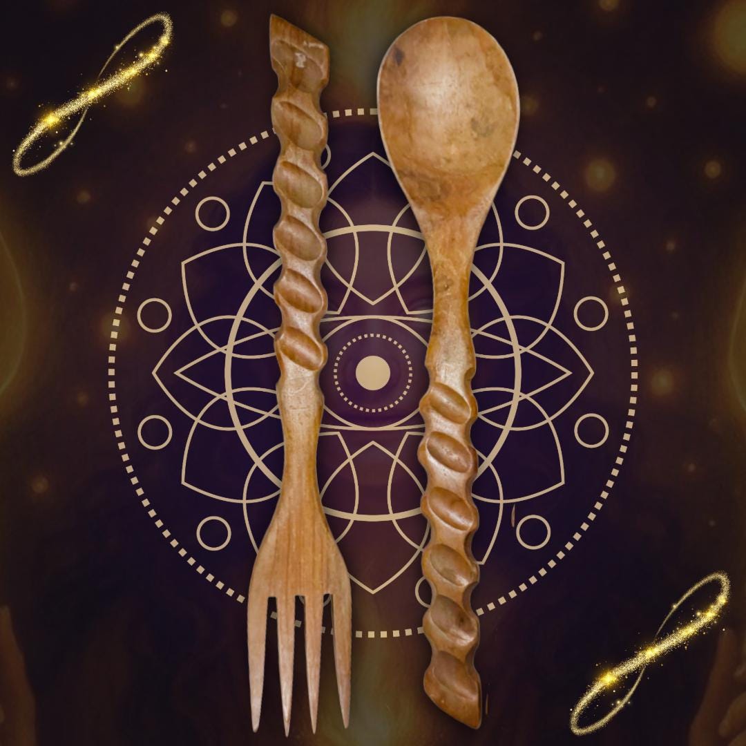 Hekate Altar Tools: Hand Carved Wooden Spoon and Fork Set