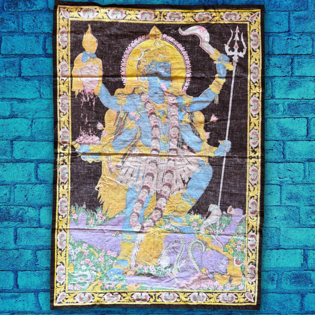 Large Vintage Kali Ma Devotional Textile | Temple-Scale Altar Cloth | Practitioner’s Legacy | Metta-Blessed™