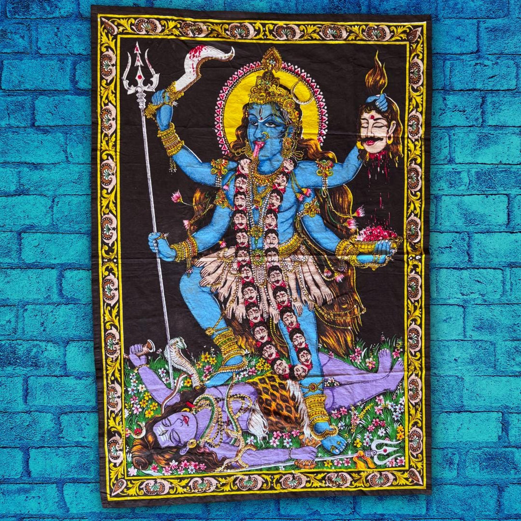 Large Vintage Kali Ma Devotional Textile | Temple-Scale Altar Cloth | Practitioner’s Legacy | Metta-Blessed™