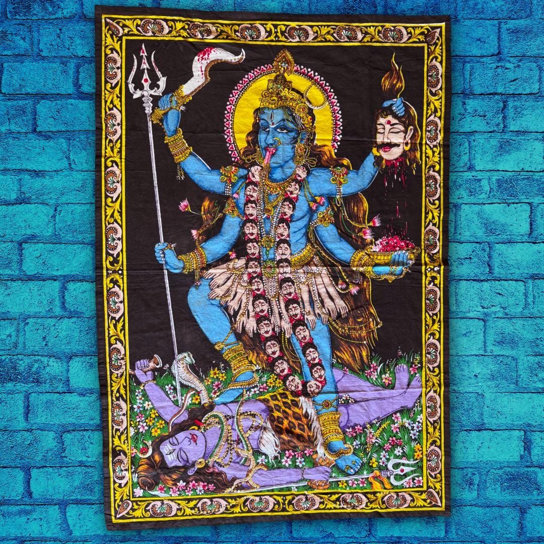 Large Vintage Kali Ma Devotional Textile | Temple-Scale Altar Cloth | Practitioner’s Legacy | Metta-Blessed™