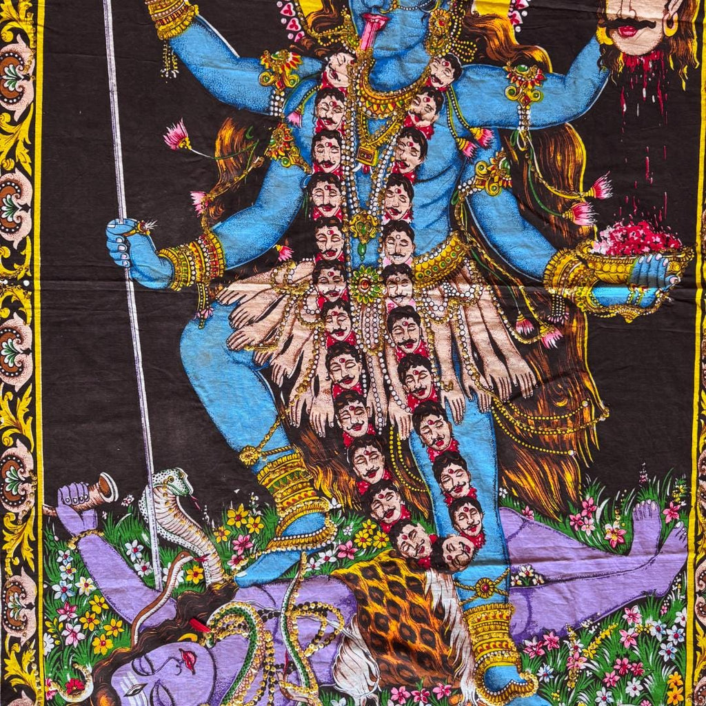 Large Vintage Kali Ma Devotional Textile | Temple-Scale Altar Cloth | Practitioner’s Legacy | Metta-Blessed™