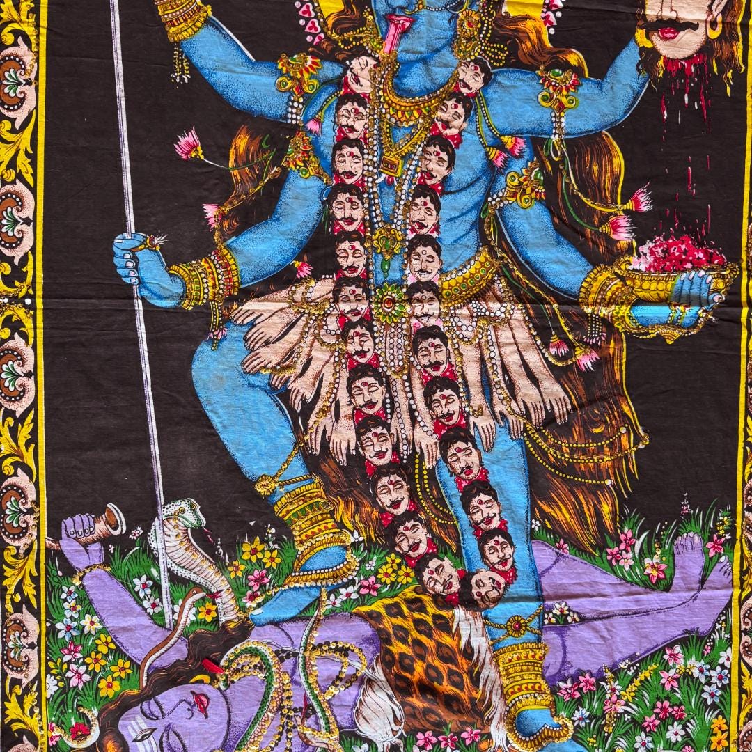 Large Vintage Kali Ma Devotional Textile | Temple-Scale Altar Cloth | Practitioner’s Legacy | Metta-Blessed™