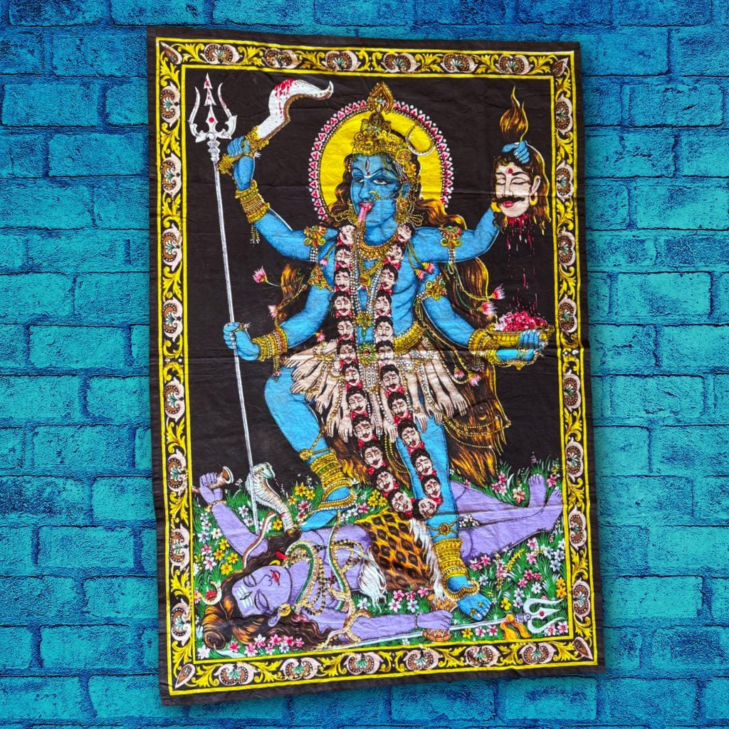 Large Vintage Kali Ma Devotional Textile | Temple-Scale Altar Cloth | Practitioner’s Legacy | Metta-Blessed™