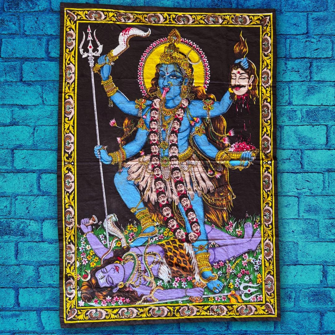 Large Vintage Kali Ma Devotional Textile | Temple-Scale Altar Cloth | Practitioner’s Legacy | Metta-Blessed™