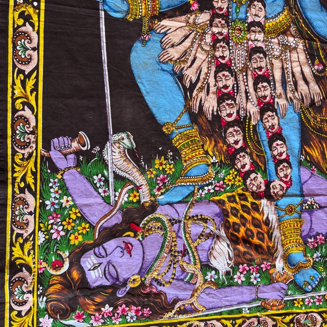 Large Vintage Kali Ma Devotional Textile | Temple-Scale Altar Cloth | Practitioner’s Legacy | Metta-Blessed™